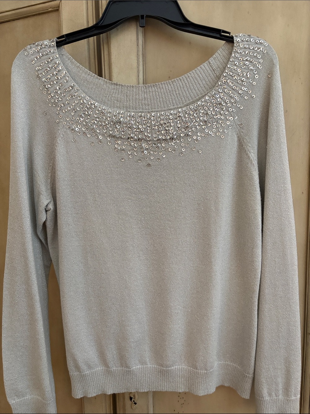 Chico's Light
Silver Gray Scoop Neck Sweater with Sequin Embellishment